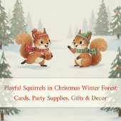 Playful Squirrels in Christmas Winter Forest Papieren Bordje