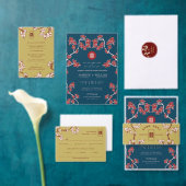 Cream Peach Blossoms Double Happiness Bruiloft Reclamebord Met Voetstuk (Personaliseer de collectie van deze zelfstandige maker.)