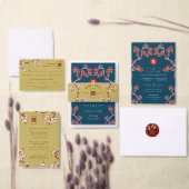 Red Peach/Plum Blossom Chinese Double Happiness All In One Uitnodiging (Personaliseer de collectie van deze zelfstandige maker.)