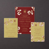 Red Plum Blossom Double Happiness Wedding Programm (Personaliseer de collectie van deze zelfstandige maker.)