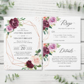 Plum Lavender Paarse Blush Floral Wedding All In One Uitnodiging (Personaliseer de collectie van deze zelfstandige maker.)