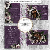 Plum Paarse Elegante Bloemen Moderne bruiloft QR-c RSVP Kaartje