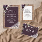 Elegant Plum Paars Rustic Wood Borg All In One Uitnodiging (Personaliseer de collectie van deze zelfstandige maker.)