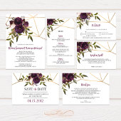 Plum Floral Faux Gold Geometric Save the Date Kaar Kaart