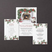 Rustic Pine Poinsettia Floral kerstbruiloft All In One Uitnodiging (Personaliseer de collectie van deze zelfstandige maker.)