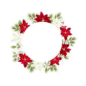 Poinsettia Bloem en dennenbruiloft Kaart