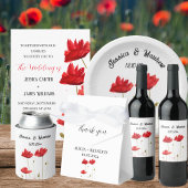 Manuscript Elegant Wedding Red Poppies Waterverf All In One Uitnodiging