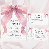 Posh Roze Coquette Bow Baby shower Informatiekaartje