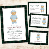 Classic Preppy Bear Designer Plaid Baby Shower Papieren Bordje