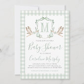 Sage Green Stork Baby shower Preppy Gingham Kaart