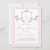 Preppy Southern Pink Stork Girl Baby shower Romper