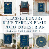 Classic Preppy Plaid Blue Equestrian Baby shower Kaart