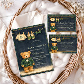 Preppy Teddy Bear Plaid Baby Shower Kaart
