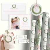 Coquette Roze Bow Monogram Krans Kerstmis Cadeaulabel