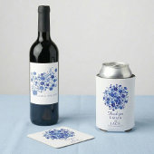 Blue Floral Wedding RSVP QR Code response Card Informatiekaartje