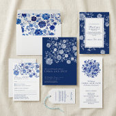 Blue Chinoiserie Floral Wedding names and date Servet