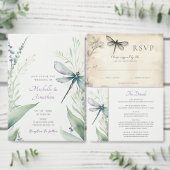 Dragonfly Garden Greenery op White Wedding Bedankkaart (Personaliseer de collectie van deze zelfstandige maker.)