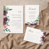 Tweezijdige pruim bloemig op Blush bruiloft detail Informatiekaartje (Personaliseer de collectie van deze zelfstandige maker.)