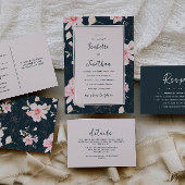 Mooie Blush Floral QR Code Donkerblauw Ronde Sticker