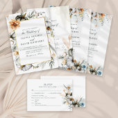 Witte Pompoen en Herfst Wildflowers Bruiloft Kaart