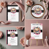 Pompoen Zwart Roze Bloemen Truck Baby shower Kaart