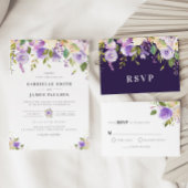 paarse en perzik bloemenbruids doucheuitnodiging kaart