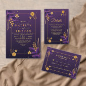 Paarse & Gouden Esthetische Bloemige Trouwmenu Kaa (Personaliseer de collectie van deze zelfstandige maker.)