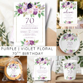 Paars | Violet Floral 70e verjaardag uitnodiging