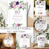 Elegante Paarse | Violet Floral 80ste verjaardag Kaart