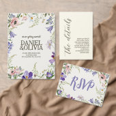 Paarse en Crème Bloemen Bordered Wedding Bedankzakje (Personaliseer de collectie van deze zelfstandige maker.)