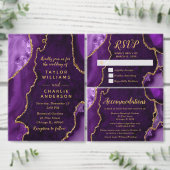 Purple and Gold Agate Wedding Program Programmakaart (Personaliseer de collectie van deze zelfstandige maker.)