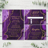 Purple and Gold Agate Wedding Program Handwaaier (Personaliseer de collectie van deze zelfstandige maker.)