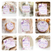 Paarse en gouden bloemen vlinder 1e verjaardag spandoek