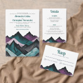 Paarse en Blauwgroen bruiloft in de bergen RSVP Kaartje (Personaliseer de collectie van deze zelfstandige maker.)
