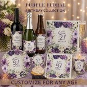 Paarse Witte Bloem Glitter Verjaardag Bedankt Cadeaulabel
