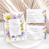 Paarse bloemen, gele bloemen, groen, bruiloft servet