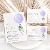 Paarse ballon, eucalyptus, groen, Baby shower Gastenboek