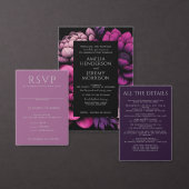 Paarse Vette Bloemen Met Details Folie Uitnodiging (Personaliseer de collectie van deze zelfstandige maker.)