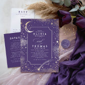 Sterrennacht Celestial Paarse bruiloft Details Informatiekaartje