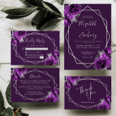 Paarse Plum Silver Floral Geometric Save the Date
