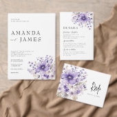 Paarse Floral Waterverf Wedding Save The Date (Personaliseer de collectie van deze zelfstandige maker.)