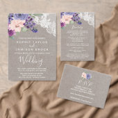 RSVP-kaart met paarse bloemen en kant-en-menu RSVP Kaartje (Personaliseer de collectie van deze zelfstandige maker.)