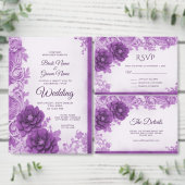 Paarse bloemen bloeien bruiloft uitnodiging (Personaliseer de collectie van deze zelfstandige maker.)