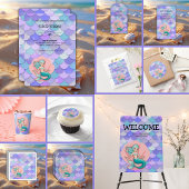 Paarse Glitter Zeemeermin Onder het Zeeen Baby sho Bedankkaart