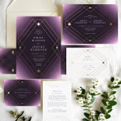 Gold Diamond Paars Geometric Deco Gatsby Wedding Informatiekaartje