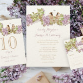 Paarse Sering Antieke Vogels Trouw Uitnodigingen