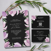 Botanische Paarse Magnolia Waterverf Weddenschap Menu
