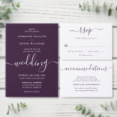 Purple Modern Script Elegant Photo Wedding Kaart (Personaliseer de collectie van deze zelfstandige maker.)