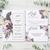Paarse Plum Boho Tropical Wedding RSVP (Personaliseer de collectie van deze zelfstandige maker.)
