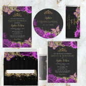  Paarse Rozen Black Gold Lace Quinceañera Bedankdoosjes
